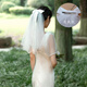 Crystal Bridal Veil Proposal and Certificate Marriage Registration Wedding Dress Headdress Bow Double-layer Mesh Wedding Photo Props