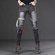 
Autumn and winter new black and gray personality irregular splicing motorcycle jeans men's slim feet fashionable casual trousers LS-9435 black size 28 sizes waist circumference 2 feet 1 90-110Jin [Jin equals 0.5 kg]