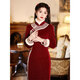 Du Yanzhi red cheongsam winter long-sleeved thickened warm toasting clothing bride New Year's New Year greetings clothing female adults Chinese style red-Yuzhuxin XL (170) 110-120Jin Jin equals 0.5 kg