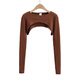 Rock color ultra short top tight hot girl sweet and spicy long-sleeved blouse for women spring and autumn new round neck color versatile T-shirt blood mattress brown S