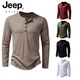 JEEP SPIRIT American retro heavyweight long-sleeved bottoming shirt autumn long-sleeved Henry shirt men's fitness tough guy army green T-shirt long sleeve khaki M