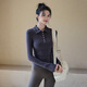 LULU CENTURY Autumn and Winter New Lapel Breasted Yoga Wear Women's Sports Top Slim Fit Long Sleeve Pilates Training Fitness Wear Dark Gray S