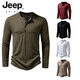 JEEP SPIRIT American retro heavyweight long-sleeved bottoming shirt autumn long-sleeved Henry shirt men's fitness tough guy army green T-shirt long sleeve khaki M