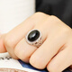 Sanskrit natural black agate gemstone ring for men and women 925 silver couple ring open ring personalized simple fashion jewelry black agate ring for men and women 925 silver