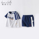
David BELLA (DAVE/BELLA) summer suit boys suit girls clothes children's clothing infant summer baby cartoon casual short sleeve two-piece set blue and white striped DBM14108 100cm (4Y (recommended height 90-100cm))