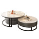 Forest slate tea table living room small apartment simple household movable light luxury round glass tea table 70 snow mountain white + 50 snow mountain white gray cabinet black frame