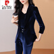 Pierre Cardin high-end gold velvet blazer new style 2025 spring and autumn temperament feminine fashion suit bell-bottom suit blue suit + blue suspenders + pants S