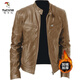 Woodpecker (TUCANO) 2026 Men's Leather Jacket Men's Teen Stand Collar Punk Men's Motorcycle Leather Jacket Plus Brown M