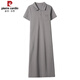 Pierre Cardin 2025 Neues Polokleid reines Baumwoll-Sommer-Lampe Langes Überknee-T-Shirt Lose Casual Sports kurzärmeliger Rock Green 9859 S 90-100jin [Jin ist 0,5 kg]