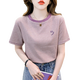 拉夏贝尔（La Chapelle）条纹短袖t恤女宽松韩版女装2025年夏季新款百搭体恤圆领半袖上衣 红色 9928 L 建议105-120斤