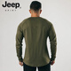 JEEP SPIRIT Retro Heavy Henley Long Sleeve T-Shirt Solid Color Sports Fitness Bottoming Shirt Men's Pure Cotton Stretch Thin V-Neck Cardigan Black L