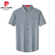 Pierre cardin striped short-sleeved shirt for men 2024 summer new high-end mulberry silk business casual thin ironing shirt for men light gray [2603 models] 175/XL [recommended 130-150Jin [Jin equals 0.5 kg]]
