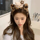 Shufen Pressed Hair Headband High-end Light Luxury Plush Hairband Women's Face Wash New Fashion Leopard Print Cute Kt Cat Western Style Hairpin F3098 Leopard Print Cat Hairband