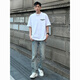 Qumile American street fashion brand letter printing heavy short-sleeved T-shirt men's summer casual loose white cotton base shirt white L [recommended 100-120 Jin [Jin equals 0.5 kg]]