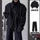 Gxmy dark design short broad-shouldered flight jacket for men 2025 autumn and winter simple suit lapel long-sleeved top coat black jacket + black bottoming shirt + black trousers three-piece set XL recommended 125-140Jin Jin equals 0.5 kg