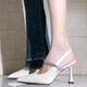 
Muni temperament sandals with skirt white high heels for women 2025 women's shoes summer French rhinestone pointed toe thin heel shoes off white 8CM [size 36]