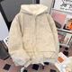 Yiran presents winter velvet thickened hooded cotton coat for men, old American high street retro youth sports warm trendy brand cotton coat, gray apricot L recommended 120-135 Jin Jin equals 0.5 kg