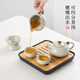 Qixuanyuan small set of Ru kiln tea set high-end simple home hotel balcony small ceramic drinking teapot Kung Fu tea cup Huang Ru kiln auspicious pot two cups tea leakage 5 pieces + tea tray