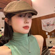 槿城美式复古辣妹棉麻前进帽女夏季薄款文艺百搭街头显脸小贝雷帽子潮 咖色BL0829 均码 M（56-58cm）