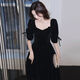 Gangdan black evening dress banquet evening dress 2024 new style elegant and slim annual meeting niche high-end dress dress black long XL
