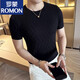 罗蒙（ROMON）夏季冰丝黑色男士高端短袖t恤男镂空针织圆领修身新款透气T恤薄款 9759灰色 (菱形格款) M