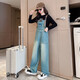 Xizai Pier Vêtements pour enfants Girls Denim Saut trottiers moyens grands pour enfants et pantalons longs décontractés Spring and Automn Vêtements coréens Tendance Retro Couleurs Salopets 170 Taille recommandée Hauteur 155-165 cm