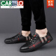 CARTELO autumn breathable leather shoes plaid shoes European station trendy shoes Korean version canvas shoes small size fashion casual shoes men's shoes 11968 black 40
