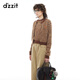 DZZIT star's same style Disu sweater winter retro elegant houndstooth design top for women khaki M