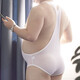 Men's underwear sexy jumpsuit ultra-thin translucent ice silk fitness wrestling shapewear fat bear plus size plus size white XL