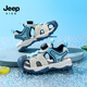 Jeep children's toe-toe sandals boys lightweight breathable casual shoes 2025 girls summer hollow anti-slip beach shoes white/blue 29 shoe inner length approximately 18.4cm
