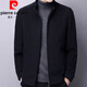 皮尔卡丹（pierre cardin）羊毛呢夹克男士冬季立领中年加棉加厚爸爸装保暖商务休闲外套针织 黑色【单里】立领款 M 【80-115斤】】