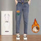 Zhidoudou Plus Velvet High Taist Broidered Women's Pantals Spring and Summer 2025 Nouveau pantalon élastique et doux Slinom Slinom HARUN 9905 Broidered Small Flowers plus Velvet S Recommandé 85-100jin [Jin est égal à 0,5 kg]
