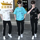 金盾（JINDUN）青少年夏季短袖恤男孩12-15岁初高中学生套装16帅气大童夏装衣服 套装TZ9226款白蓝色 3XL 【135-165斤】