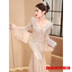 Swirling champagne color evening dress for women, high-end banquet style, light luxury, niche celebrity, host fishtail dress, champagne color L 170