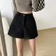 Hao'e Woolen Shorts for Women Spring and Autumn New Style Wide Leg Pants for Slimming Versatile Bottoming Pants for Small People with Boots Black Woolen L Recommended 110-125Jin Jin is equal to 0.5kg