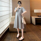 PREGNAND MUTTERITY KEID KEIS SUMMER 2025 Trendy Mutter Mutterschaftskleid Sommer Lapel T-Shirt Mode und locker großer Rockgrau XL (Empfohlen 125-145jin [Jin gleich 0,5 kg])
