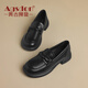 Agsdon loafers women's thick sole British style versatile leather shoes thick heels single shoes 523139 black 38
