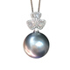 Qianjun guaranteed price natural sea water Tahiti platinum gray pearl pendant single perfect round extremely bright gold pearl diamond necklace 13-14mm