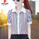 Piercadan short-sleeved vertical striped shirt for women 2025 summer new Korean style versatile temperament shirt fashionable shirt top HGH6198 black short-sleeved 2XL [Suggested 125-135Jin [Jin equals 0.5 kg]]