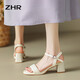 ZHR-Sandalen für Frauen, einfache und modische High Heels, dicke Absätze, klassische Ein-Strip-Schnalle-Sandalen für Frauen, Y718 Beige 34