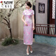Woodpecker (TUCANO) retro cheongsam for women 2025 summer new short-sleeved women's belly-covering long Chinese style cheongsam skirt plum blossom short-sleeved long flag gold 3XL (reference weight 130-140Jin Jin is equal to 0.5 kg)