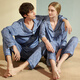 Han Shidun Spring y Autumn Pare Pajamas Pajamas Hombres y mujeres Summer de manga larga delgada Ropa para el hogar de alta gama 8802-9902 Haze Blue Men (tamaño XL)