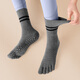 Huodiniao Yoga Socks Pilates Long Socks Non-Slip Indoor Floor Socks Adult Mid-Tube Toe Socks Fitness Sports Dance Socks Gray + Black 2 Pairs