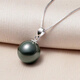 Shixi seawater black pearl pendant natural Tahitian powder 925 perfect round bright light clavicle necklace mother gift