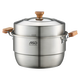 Aistar steamer 304 stainless steel thickened large capacity kitchen household double bottom steamed bun pot gas induction cooker universal heightened double-layer steamer 28cm