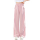 Pitt Pitt Girls 'Hosen Sommer Dünn 2025 Neue Kinder mit breitem Bein-Hosenanzug Big Children's Summer Mosquito Anti-Ice Seide Straight Hosen 15085 Pink + 9889 Weiß [Set] 130 cm