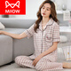Catman (MiiOW) pure cotton middle-aged and elderly pajamas for women short-sleeved long trousers large-size cardigan thin two-piece lapel home clothes YMY 671 L 100 120Jin [Jin equals 0.5 kg]