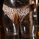 Men's sexy underwear leopard print ice silk low-waisted one-piece seamless men's briefs thong leopard print - coffee open ice silk triangle thong