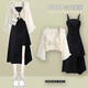 XUEFEILANQI French dress new 2025 skirt summer women's clothing temperament beautiful fairy gentle suspender long skirt apricot top + apricot gauze skirt L [100-120Jin[Jin equals 0.5 kg]]