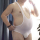 Men's underwear sexy jumpsuit ultra-thin translucent ice silk fitness wrestling shapewear fat bear plus size plus size white XL